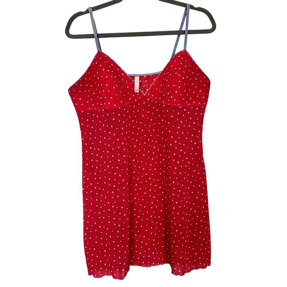Vintage Victoria's Secret Red Floral Nightgown Dress Mesh Padded Size Large